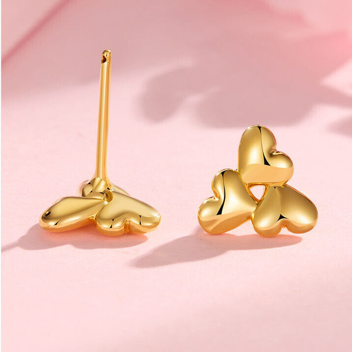 Mini Ohrstecker Herzen Sterling Silber 925 Goldfarben Damen Ohrringe - Vipfashion797