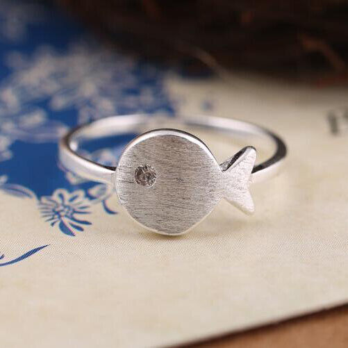 Damen Ring Sterling Silber 925 Stempel Fisch Modelle verstellbar  50-53