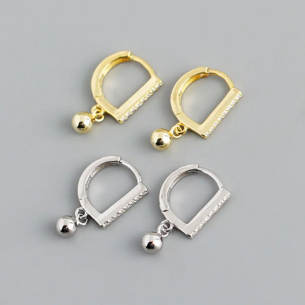 Creolen mit Anhängern Kugel Sterling Silber 925 Zirkonia Damen Ohrringe