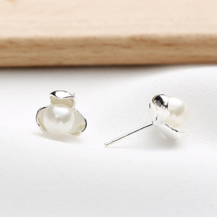 Perlen Ohrstecker 925 Silber Blume mit Perle Damen Ohrringe - Vipfashion797