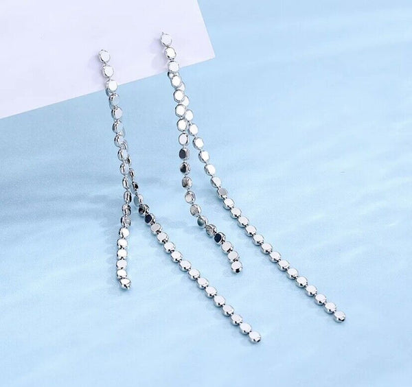 Damen Ohrringe Ohrstecker Runde kette Sterling Silber 925