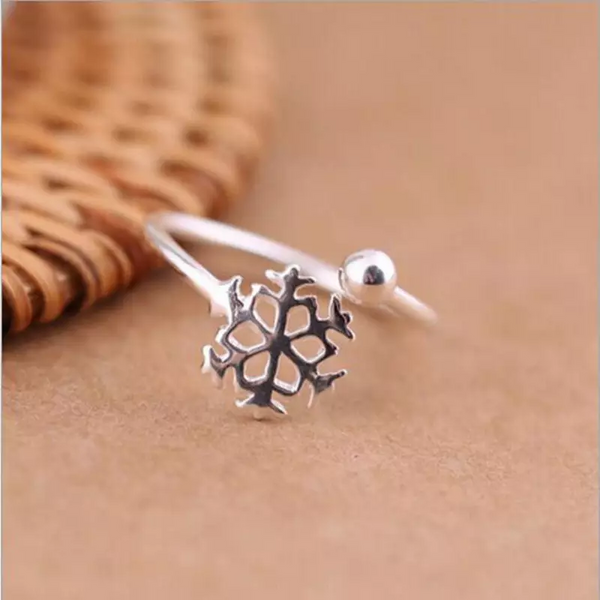Schneeflocken Ring Sterlingsilber 925 Weihnachten ring Verstellbar 44-48
