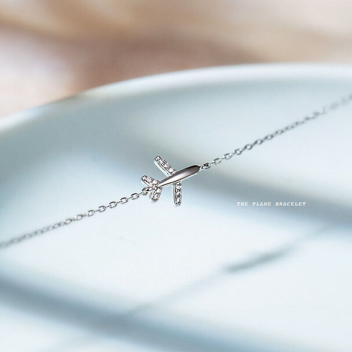 Armband Flugzeug Sterlingsilber 925 Zirkonia Urlaub Damen Armkette - Vipfashion797
