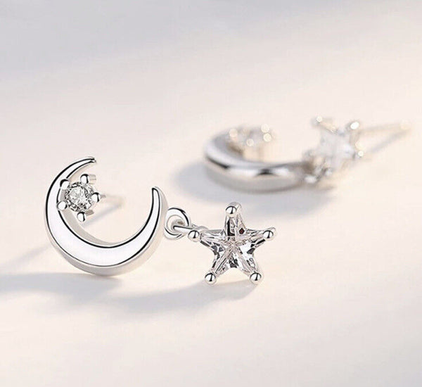 Ohrstecker Mond / Stern Sterlingsilber 925er Ohrringe Damen Schmuck