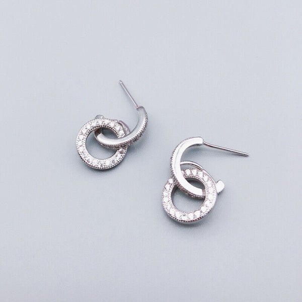 Damen Ohrringe halb Rund Creolev 925 Silber Zirkonia Mädchen Ohrstecker