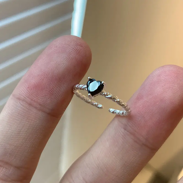 Damen Ring Herz Silber 925 Zirkonia Schwarz Größenverstellbar