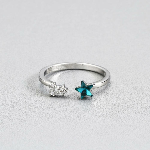 Damen Ring Stern Silber 925 blau Zirkonia  Damen Mädchen