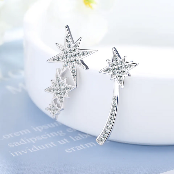 Lang Ohrstecker Sterne Sterling Silber 925 Zirkonia Damen Ohrringe