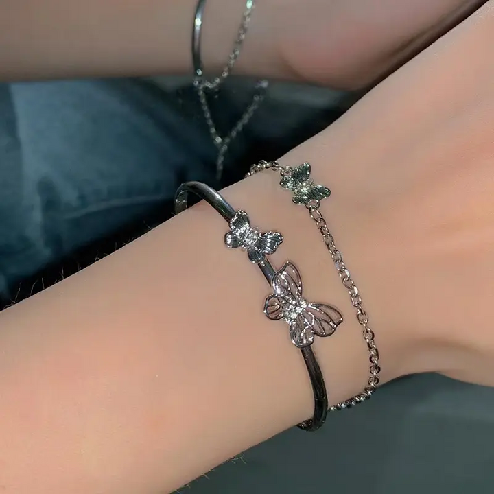 Doppelarmband Schmetterling Bunt Sterling Silber 925 Damen Armkette - Vipfashion797