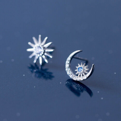 Ohrstecker Sonne-Mond Sterling Silber 925 Blau Zirkonia Damen Ohrringe - Vipfashion797