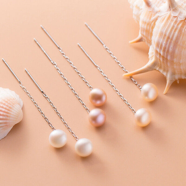 Damen Ohrringe Durchzieher Mini Perlen 4mm echt Sterling Silber 925 *