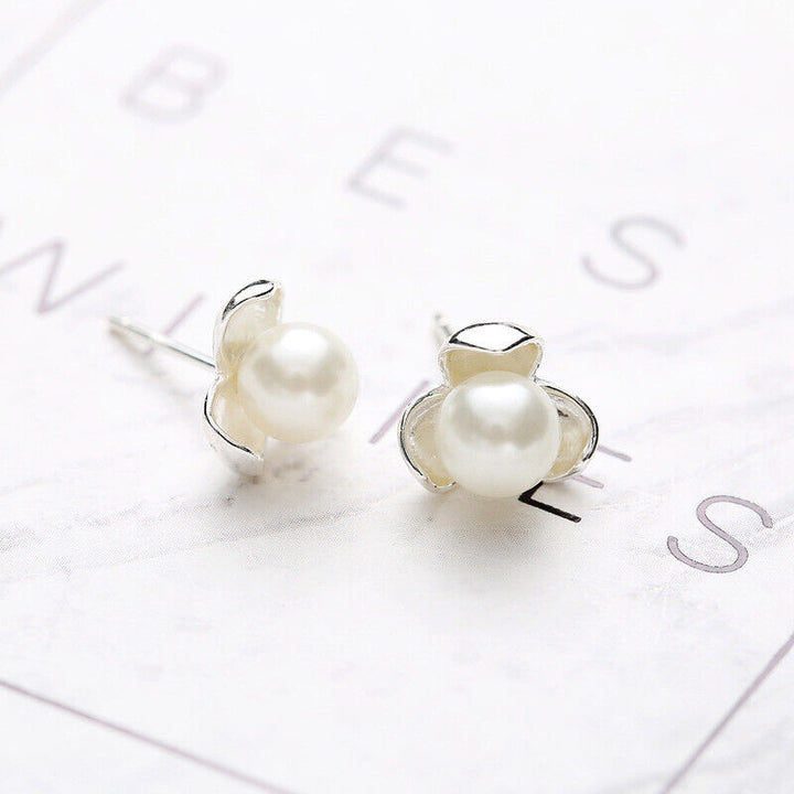 Perlen Ohrstecker 925 Silber Blume mit Perle Damen Ohrringe - Vipfashion797