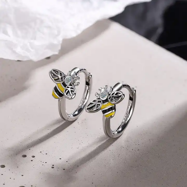 Creolen Biene echt Sterling Silber 925 Zirkonia Damen Ohrringe