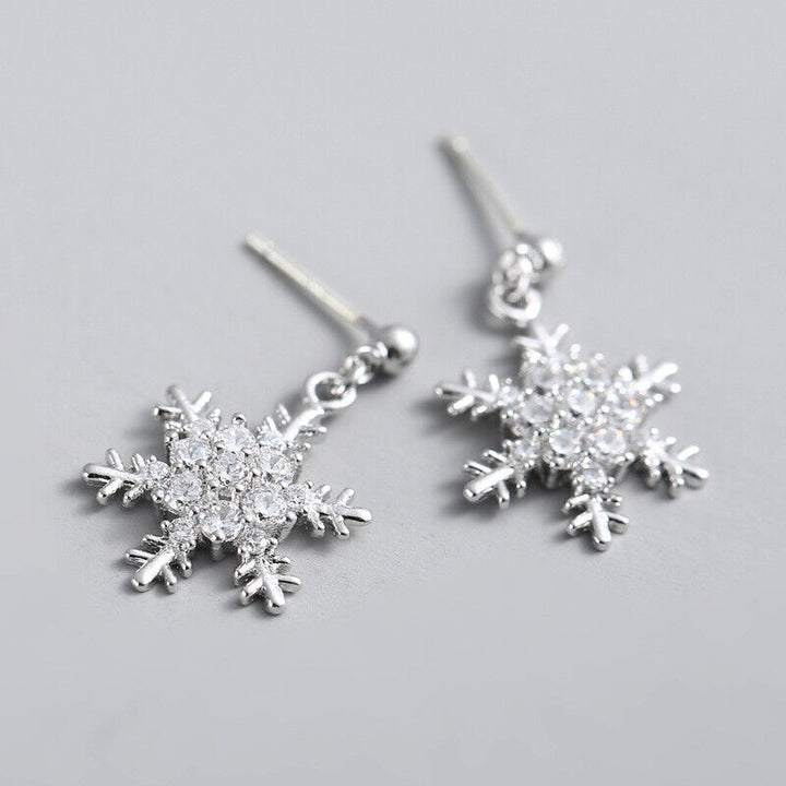 Ohrhänger Schneeflocke Silber 925 Zirkonia Damen Mädchen Ohrringe - Vipfashion797