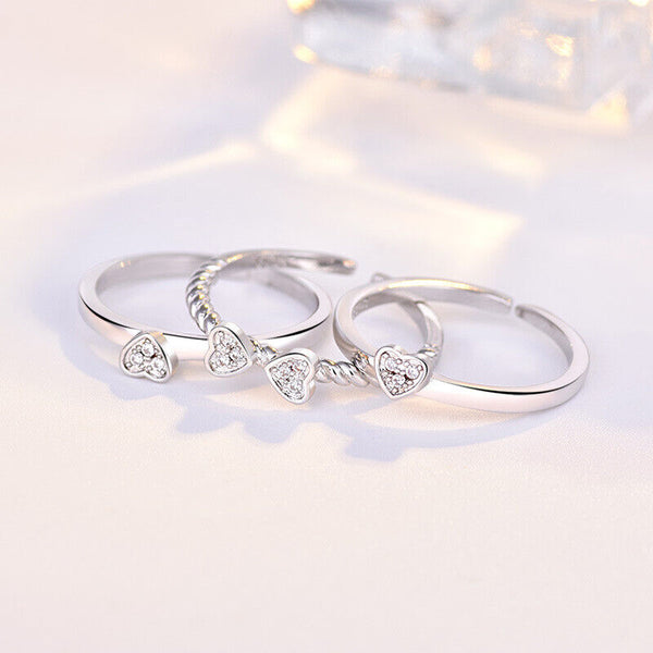 Drei Ring Herzen Sterlingsilber 925 Damenring Anpassbar für alle Größen.