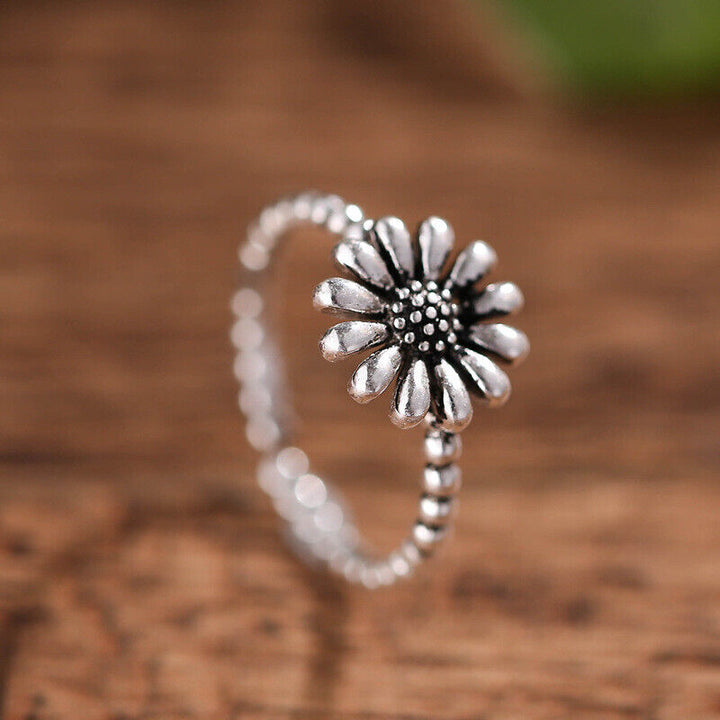 Damen Ring Blume Silber 925 Geschwärzt offen 49-55 verstellbar - Vipfashion797