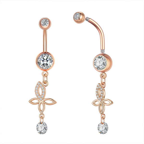 Bauchnabel Banane, Nabelpiercing, Nabelstecker mit Kristall - Schmetterling