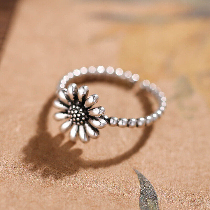 Damen Ring Blume Silber 925 Geschwärzt offen 49-55 verstellbar - Vipfashion797