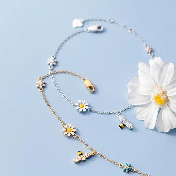 Kinder Armband Blumen Sterling Silber 925 Zirkonia Armkette 13,5 +2,5 cm