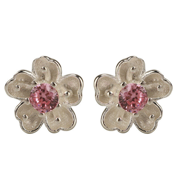 Damen Ohrstecker Blume Silber 925 Pink Zirkonia Mädchen Ohrringe