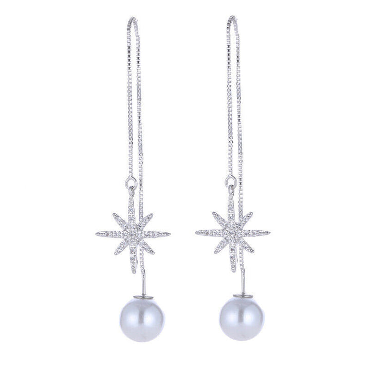 Ohrhänger Durchzieher Stern echt Silber 925 Zirkonia-Perle Damen Ohrringe - Vipfashion797