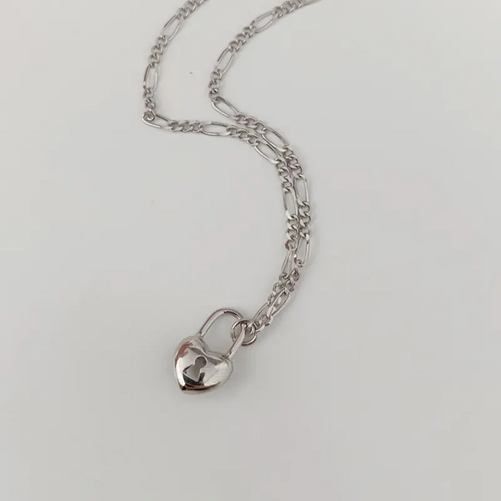 Halskette schlanke Kette Herzschloss Silber 925 Damen Mädchen Herz - Vipfashion797