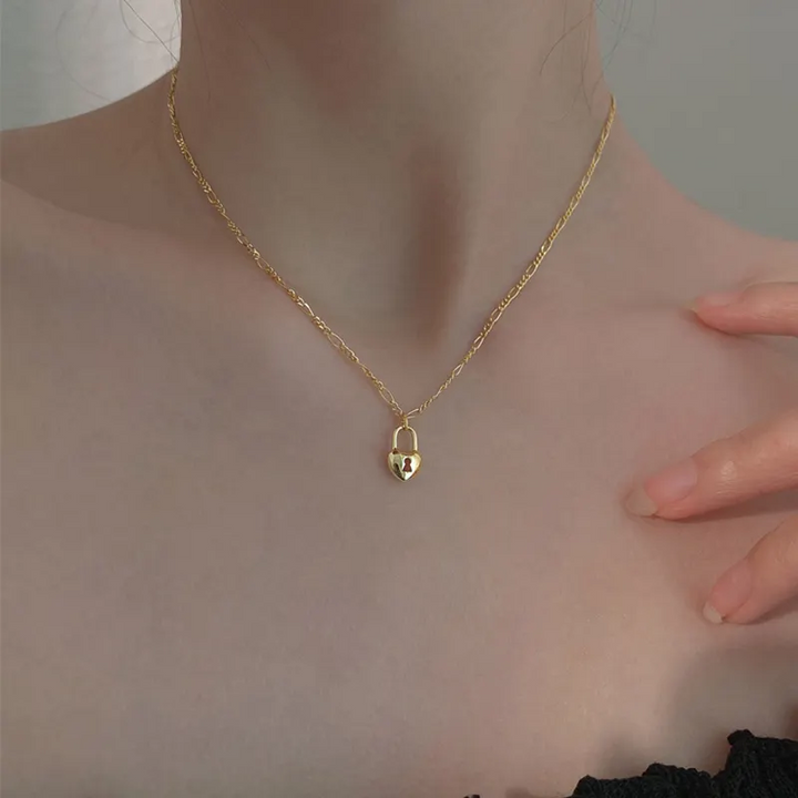 Halskette schlanke Kette Herzschloss Silber 925 Damen Mädchen Herz - Vipfashion797