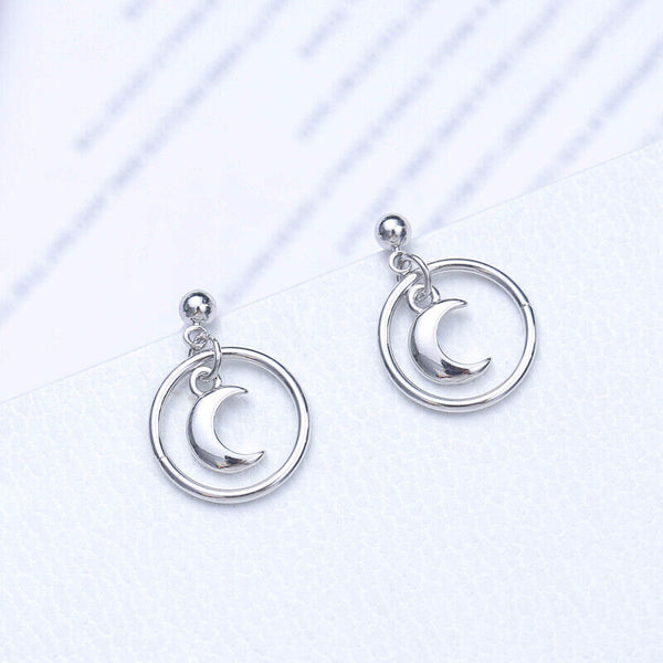 Ohrstecker mit Mond Anhänger Silber 925er Damen Mädchen Ohrringe