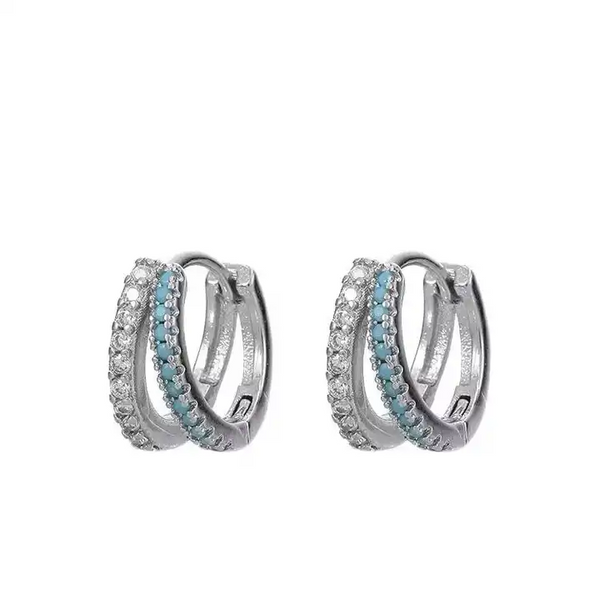 Mini Creolen Doppelreihen echt Sterling Silber 925 Zirkon Damen Kreolen Ohrring