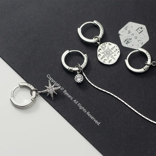 Creolen mit Anhänger Stern Sterling Silber 925 Zirkonia Damen Ohrringe