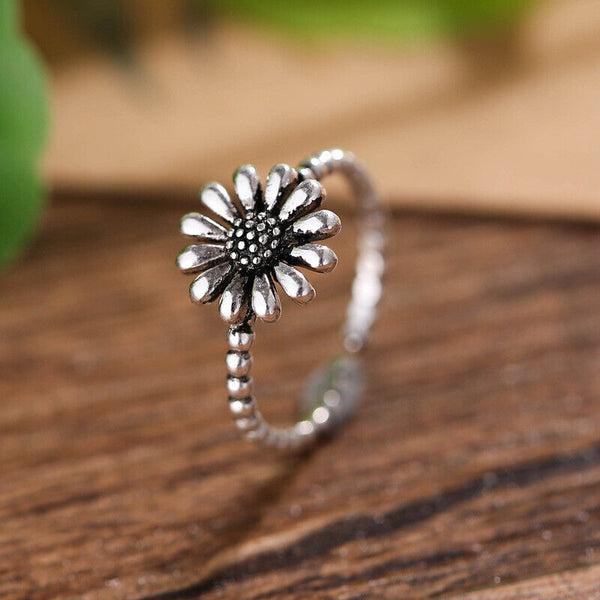 Damen Ring Blume Silber 925 Geschwärzt offen 49-55 verstellbar - Vipfashion797