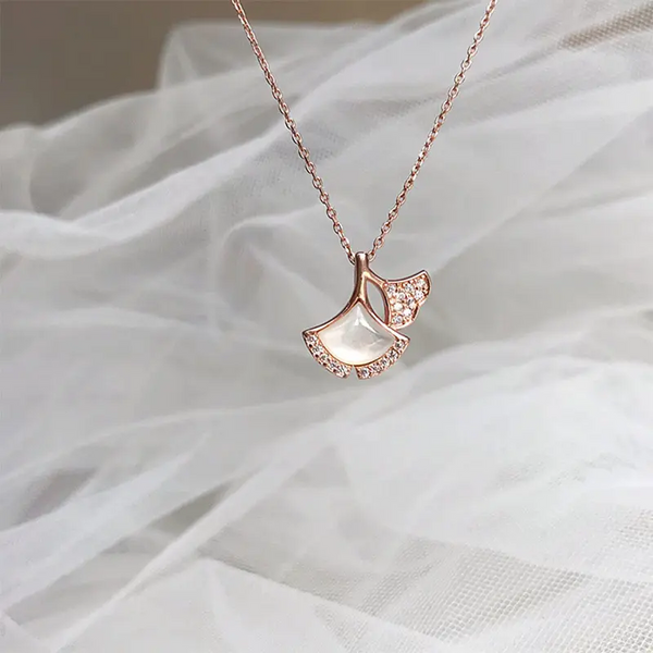 Halskette Ginkgo Blatt Sterling Silber 925 Zirkoniaa Damen Kette