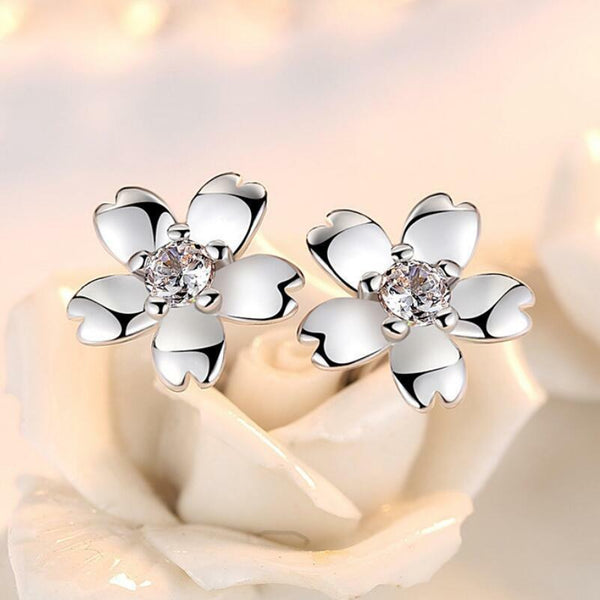 Ohrringe Ohrstecker Blumen-Glanz Sterlingsilber 925 mit Zirkonia T O P