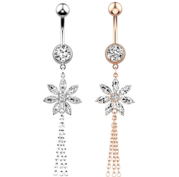 Edelstahl Bauchnabel Piercing Blume Gebogener Stab Zirkon Nabel  Banane Kette