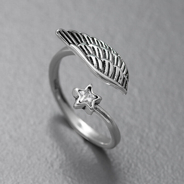 Engel-Suite Ring Sterling Silber 925 Geschwärzt Größenverstellbar 51-59 - Vipfashion797