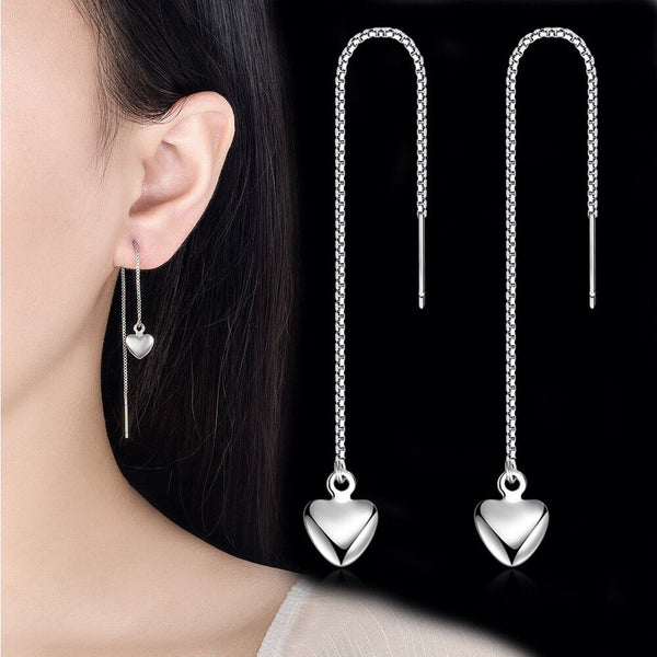 Damen Ohrringe Durchzieher Herz Sterlingsilber 925 Ohrhänger