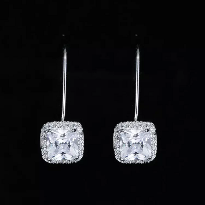 Quadrat Ohrhänger Sterling Silber 925 Zirkonia Damen Ohrringe - Vipfashion797