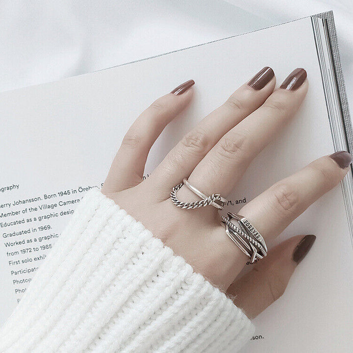Damen Ring Forever echt Silber 925 Geschwärzt Offen Verstellbar 55-58 - Vipfashion797