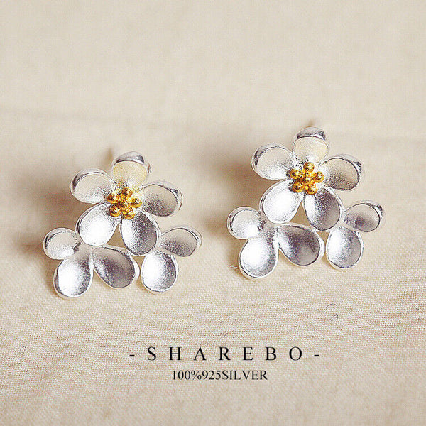Drei Blume echt Sterling Silber 925 Damen Mädchen Kinder Ohrringe
