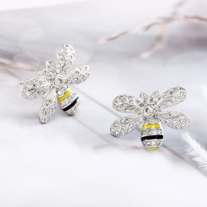 Ohrringe Sterling Silber 925  Biene Zirkonia Damen Ohrstecker 19 mm - Vipfashion797