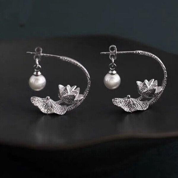 Ohrstecker Anhänger Blume Silber 925 mit Perle Ohrringe