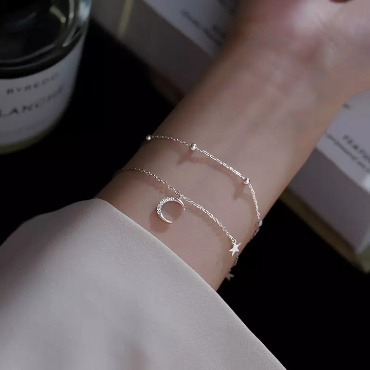 Doppel Armekette Sterlingsilber Sterne Damen kette 18.5 cm - Vipfashion797