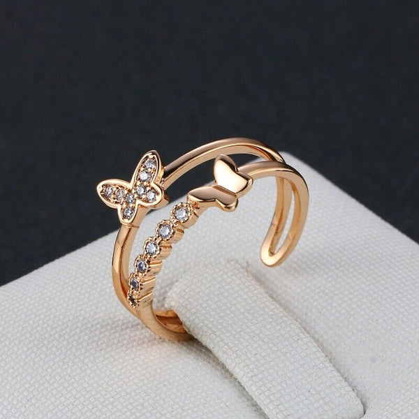 Ring Schmetterling mit Zirkonia größenverstellbar Damen Mädchen, Rosegold