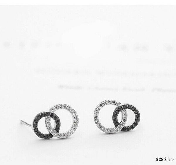 Damen Ohrringe mini Zwei Rund 925 Silber Zirkonia Mädchen Ohrstecker