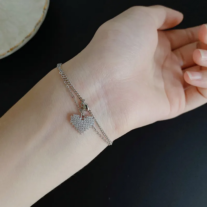 Damen Armband Doppelherz Sterling Silber 925 mit Zirkonia - Vipfashion797