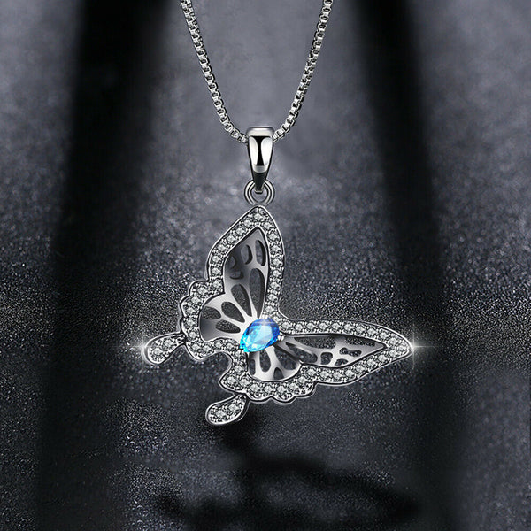 Damen Halskette Schmetterling Edelstahl Zirkonia Silber Farbe