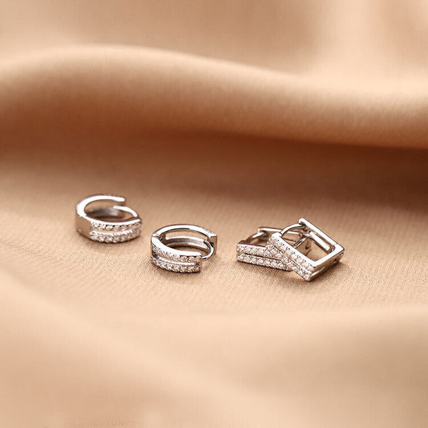 Creolen Rund & Quadrat Silber 925 Zirkonia Damen Ohrringe