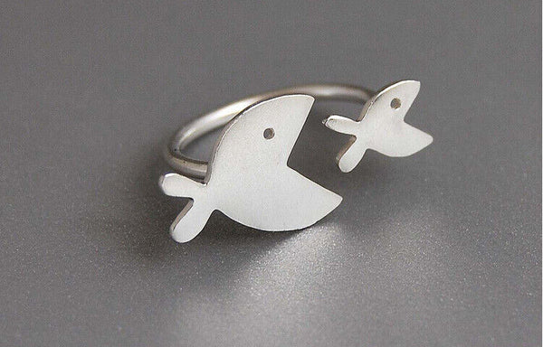Damen Ring Zwei Fisch Sterling Silber 925 größenverstellbar 50-55