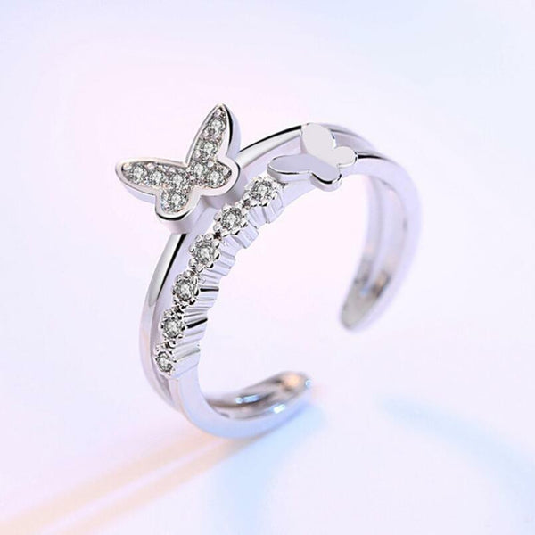 Schmetterling Damen Ring Silber 925er Zirkonia größenverstellbar 48-54