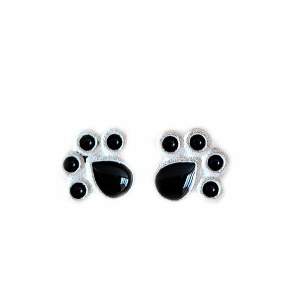 Ohrstecker Pfoten Abdrücke Silber 925 Schwarz Damen Ohrringe Katze Hund